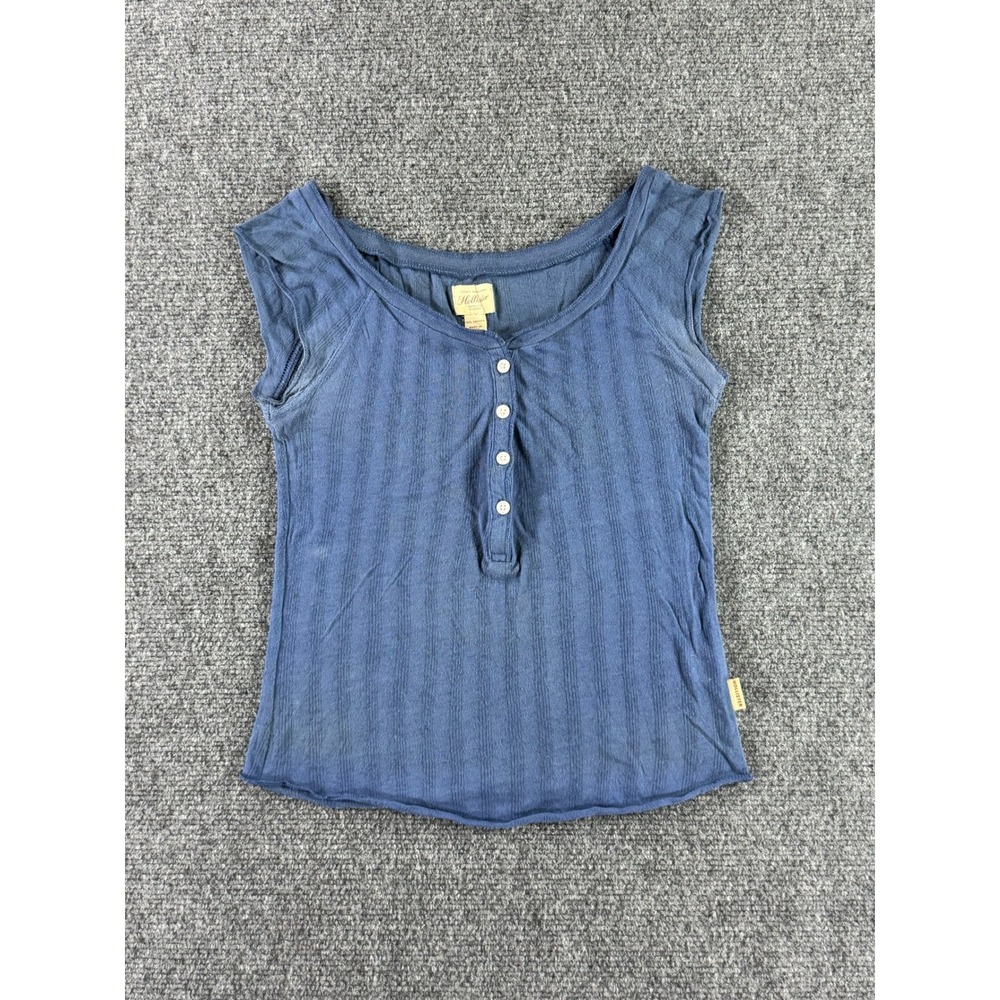 Hollister Blue‎ Ribbed Henley Tank Top Small Cotton Sleeveless Scoop Neck